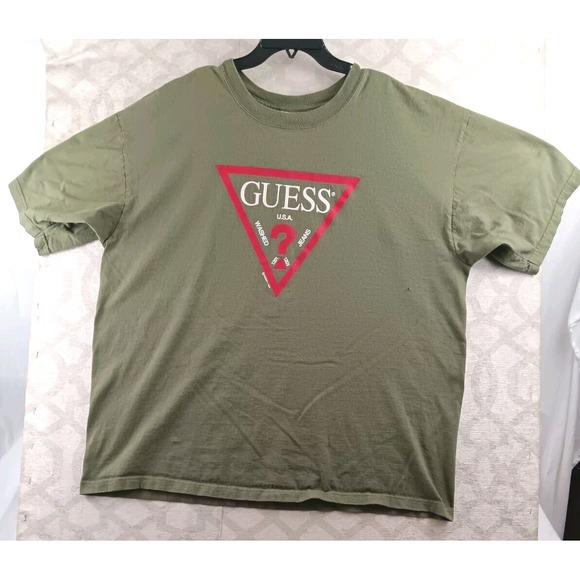 VINTAGE Guess Shirt Mens Large Green Short Sleeve Made in USA - Picture 1 of 8